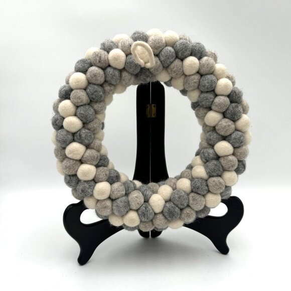 Trader Joe’s Gray Ivory Handcrafted Felted Wool Wreath 9” gray white Made In Nep - Picture 7 of 10